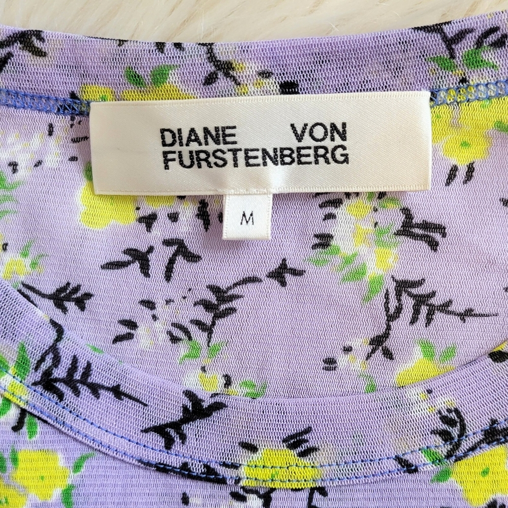 Diane Von Furstenberg Sheer Floral Short Sleeve Tops medium - Picture 4 of 6